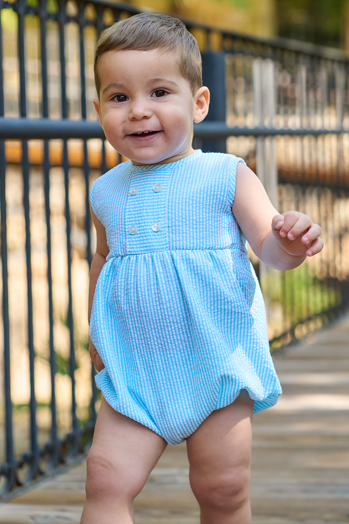 Rapife "Riley" Turquoise Striped Romper | Millie and John
