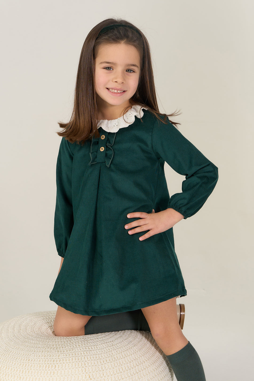 Rapife "Lucía" Bottle Green Needlecord Dress | Millie and John