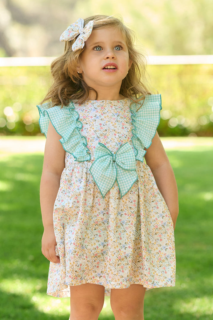 Rapife "Elodie" Apple Green Gingham Floral Dress & Bloomers | Millie and John