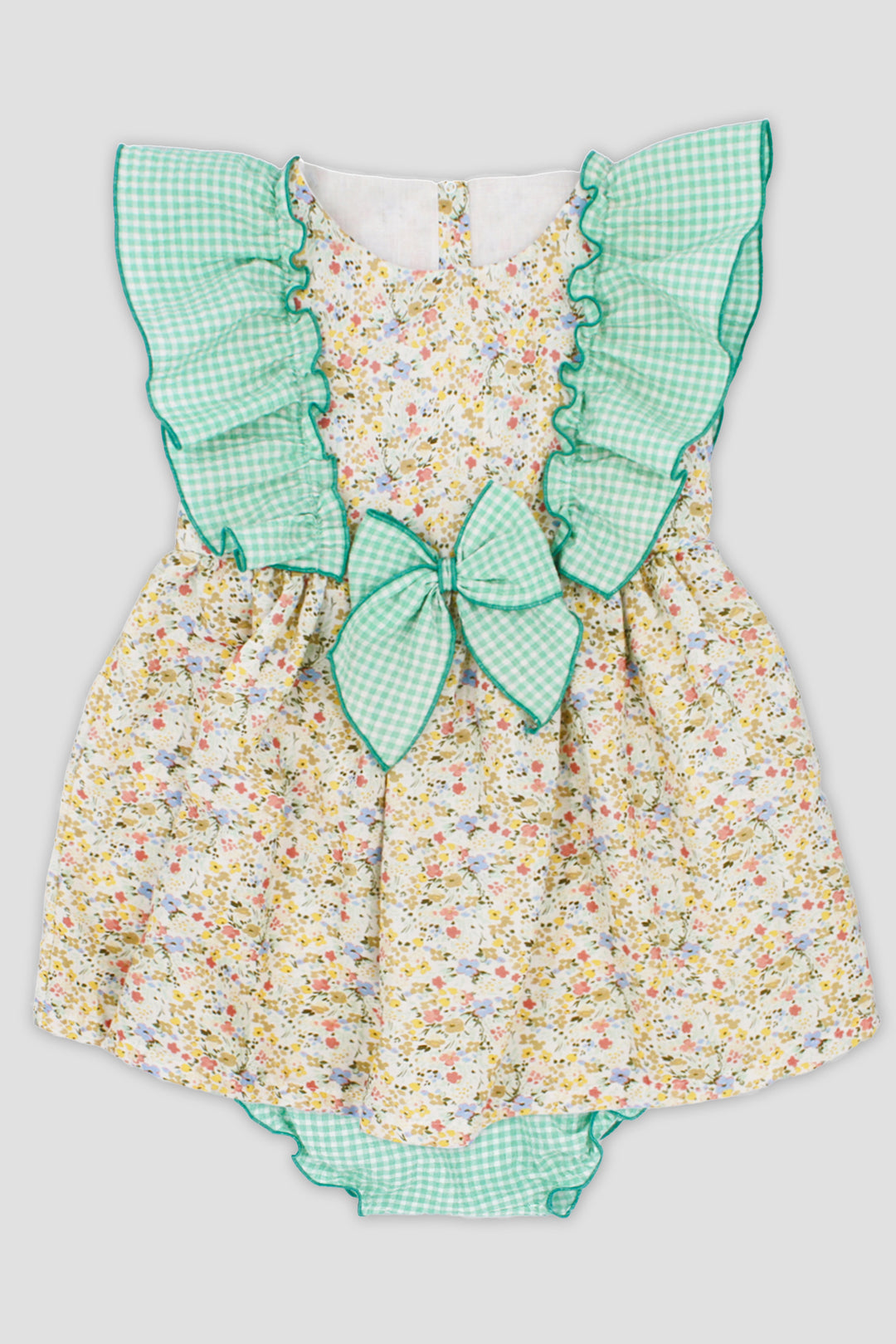 Rapife "Elodie" Apple Green Gingham Floral Dress & Bloomers | Millie and John