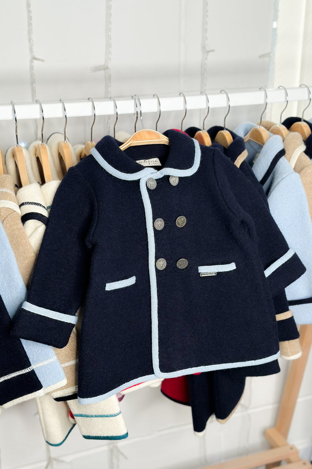 MARAE Kids "George" Navy & Light Blue Merino Wool Coat | Millie and John