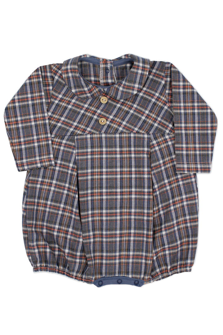 Rapife "Timothy" Dusky Blue Tartan Romper | Millie and John