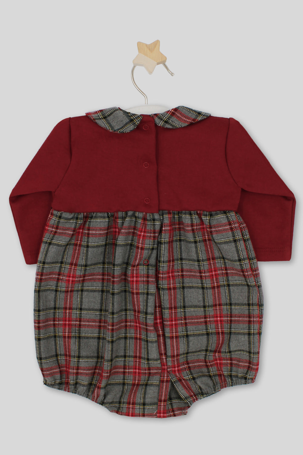Rapife "Emilio" Burgundy & Grey Tartan Romper | Millie and John