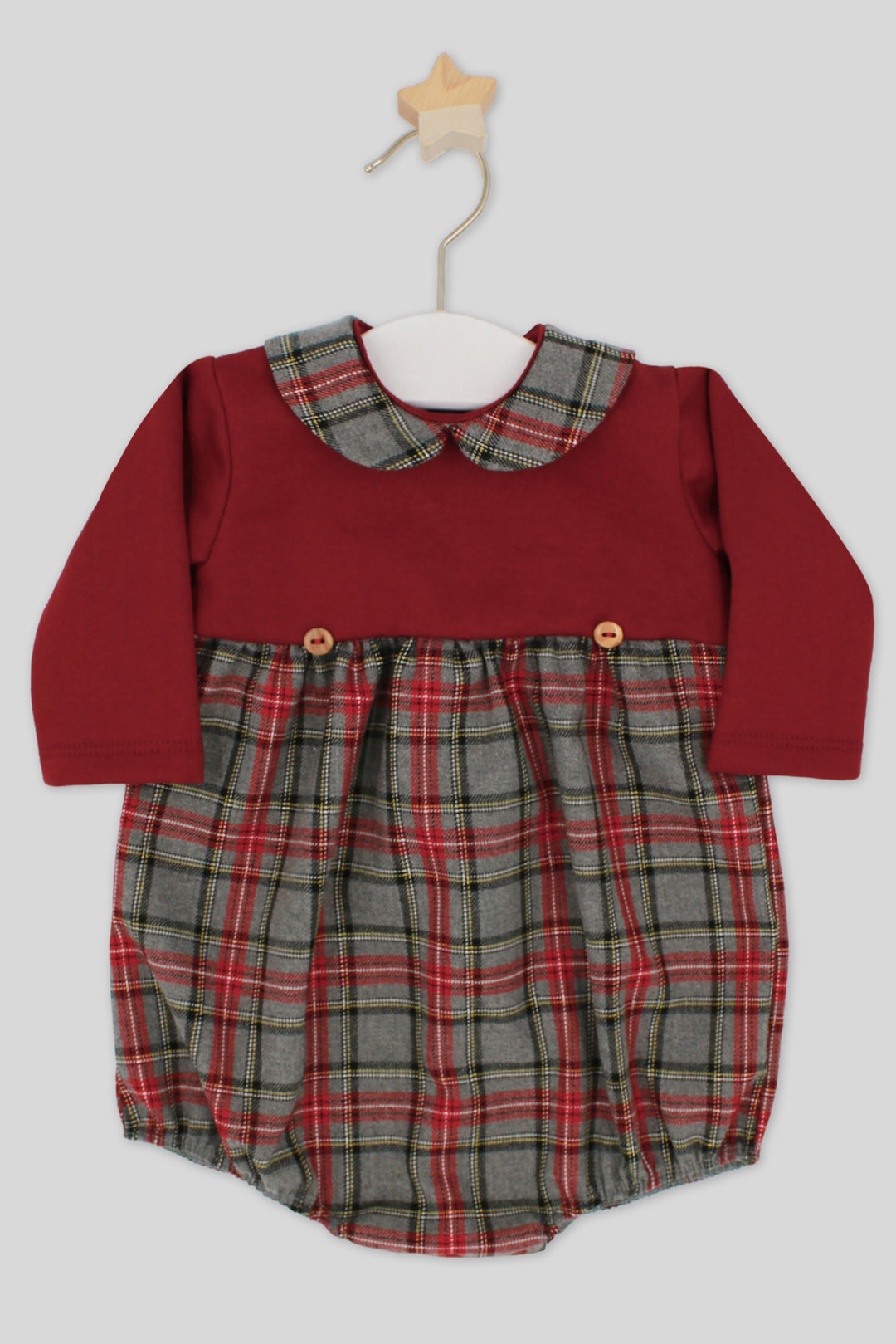 Rapife "Emilio" Burgundy & Grey Tartan Romper | Millie and John