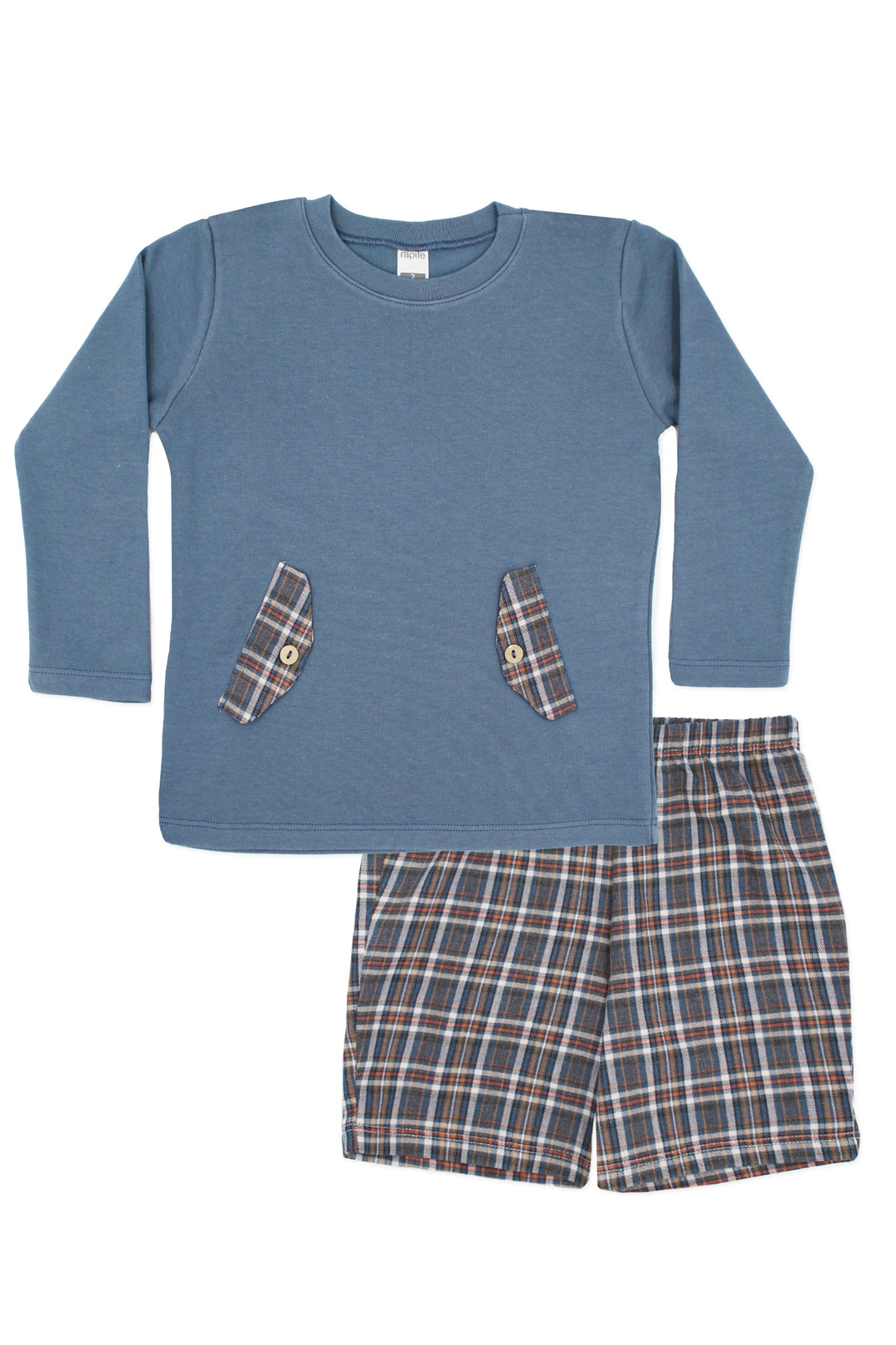 Rapife "Ashton" Dusky Blue Top & Tartan Shorts | Millie and John