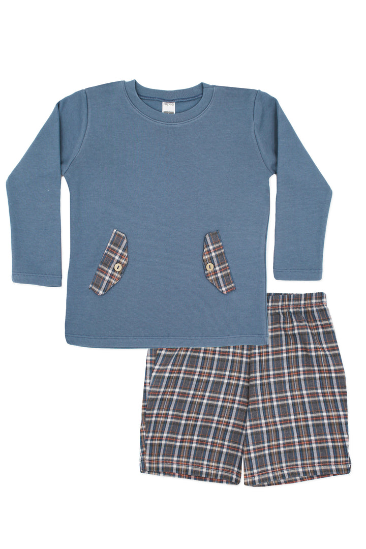 Rapife "Ashton" Dusky Blue Top & Tartan Shorts | Millie and John
