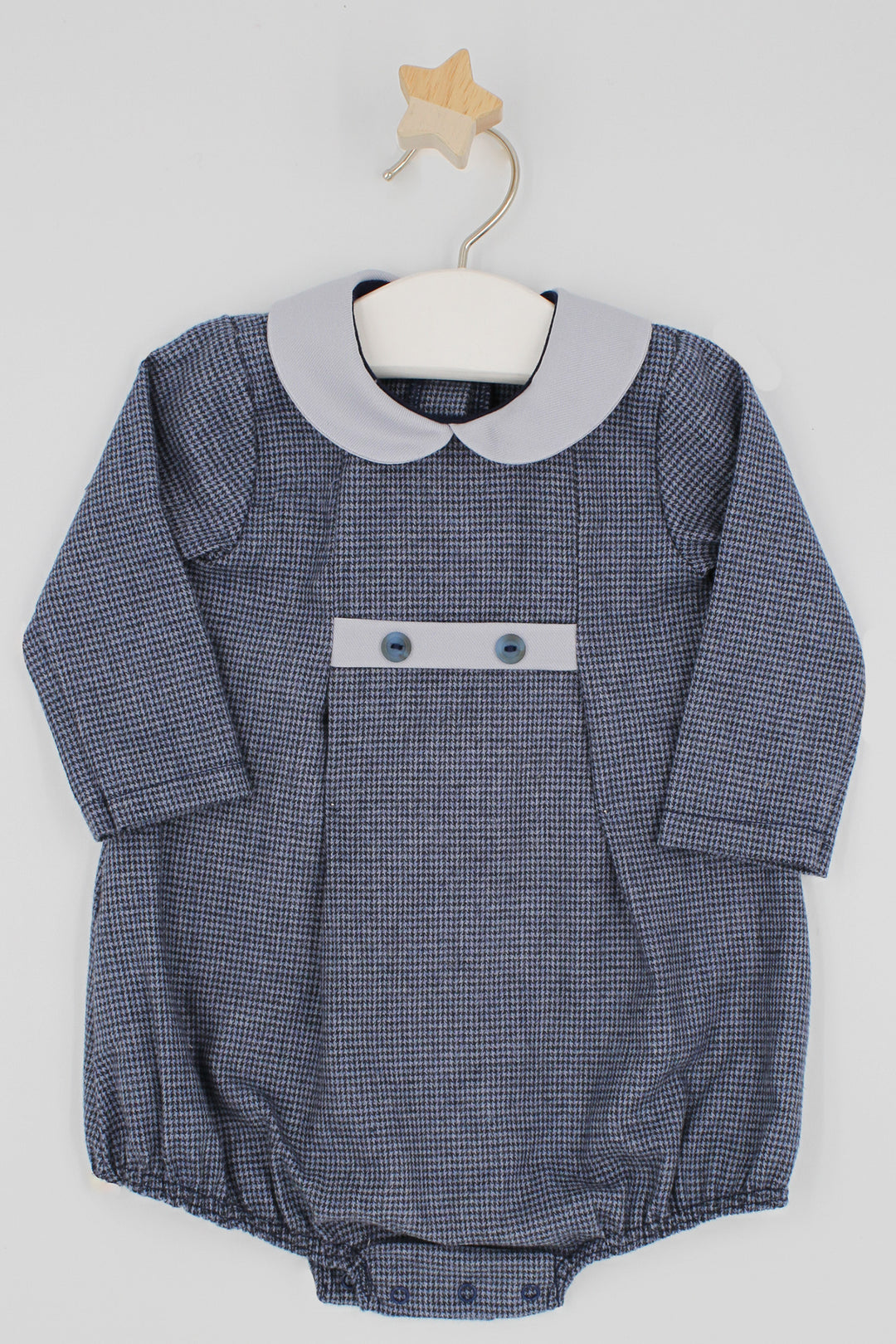 Rapife "Felix" Dusky Blue Houndstooth Romper | Millie and John