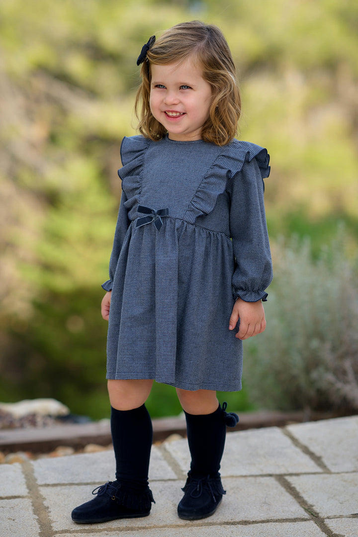 Rapife "Edith" Dusky Blue Houndstooth Dress | Millie and John