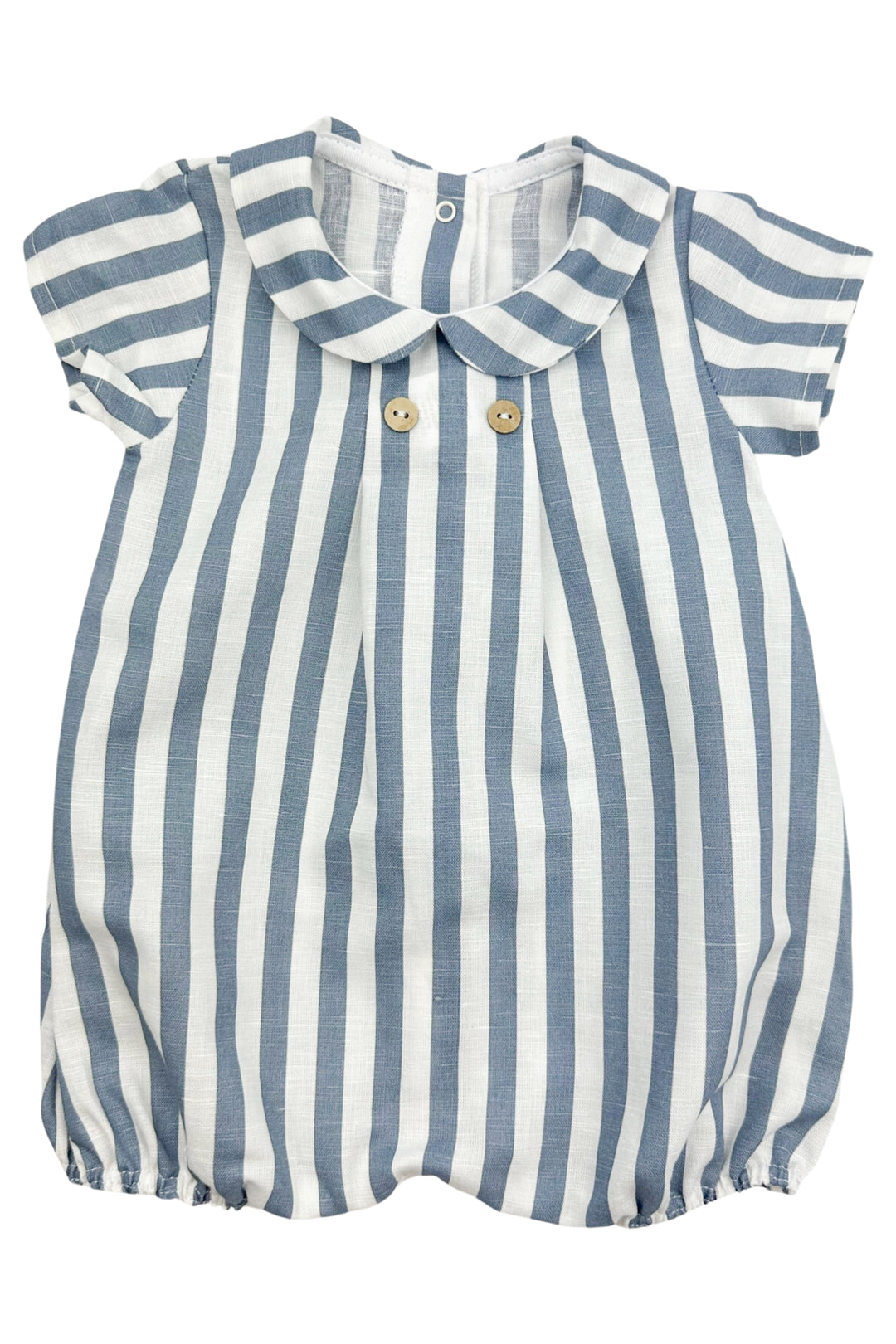 Rapife "Joss" Dusky Blue Striped Linen Romper | Millie and John