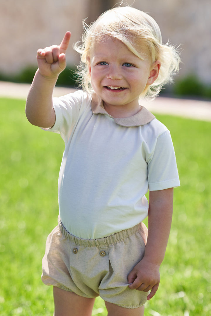 Rapife "Harrison" Beige Linen Bodysuit & Jam Pants | Millie and John