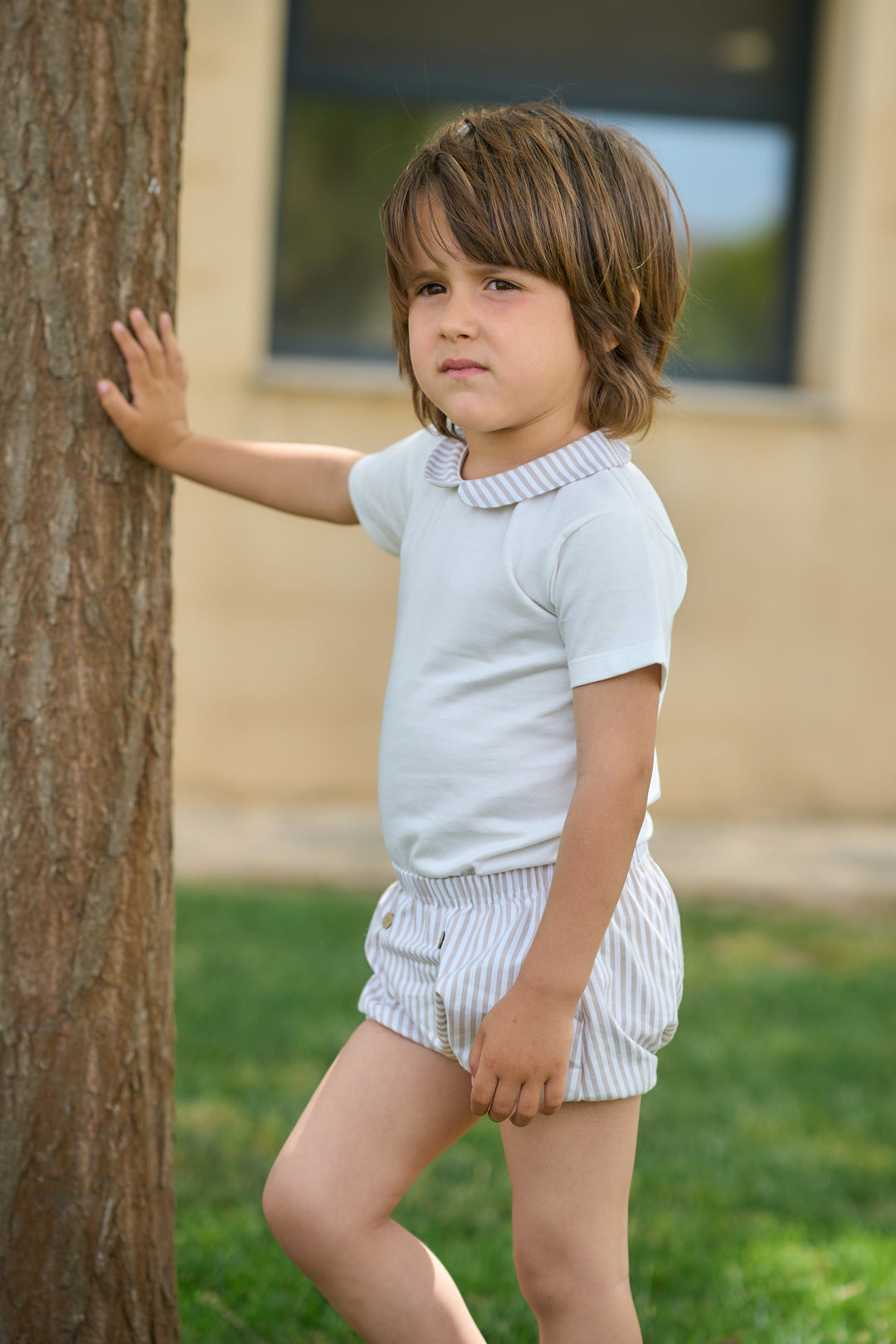 Rapife "Quentin" Bodysuit & Beige Stripe Jam Pants | Millie and John