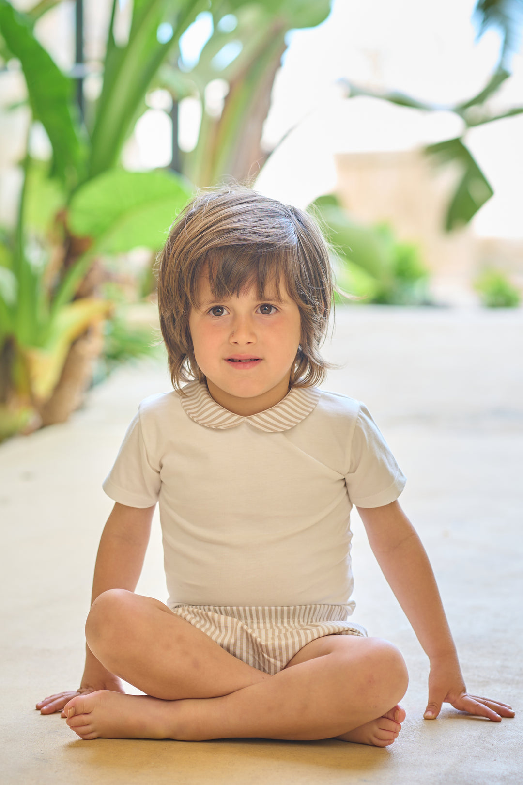 Rapife "Quentin" Bodysuit & Beige Stripe Jam Pants | Millie and John