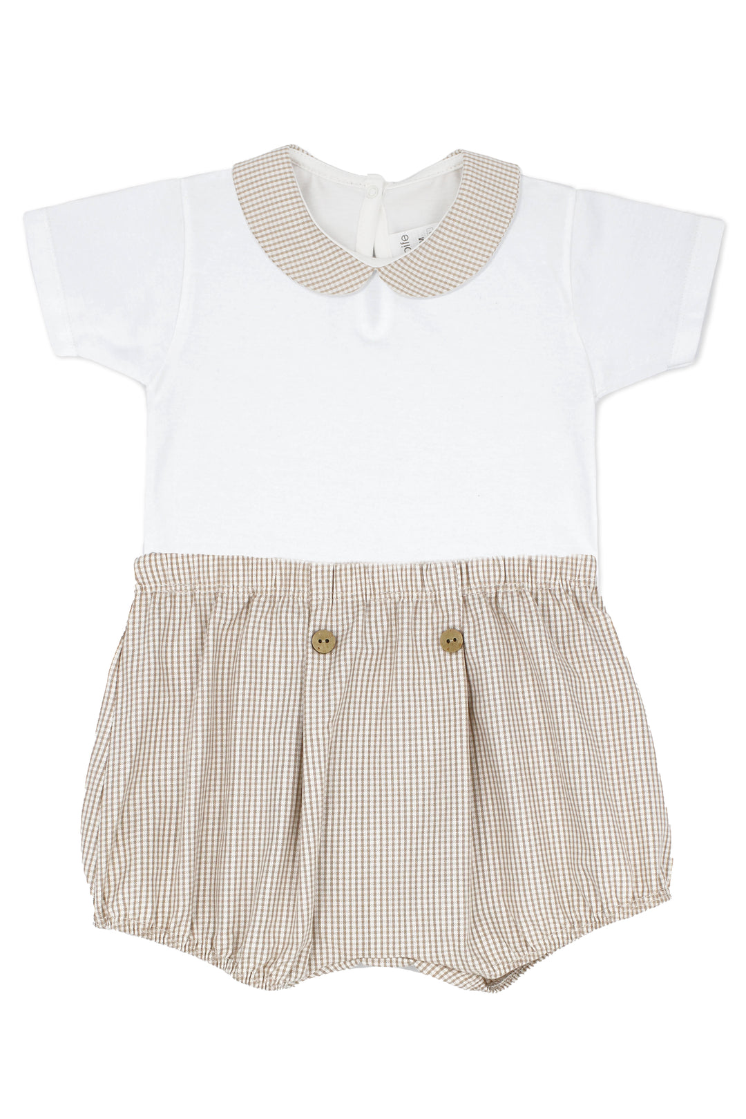 Rapife "Jaden" White Bodysuit & Beige Checked Jam Pants | Millie and John