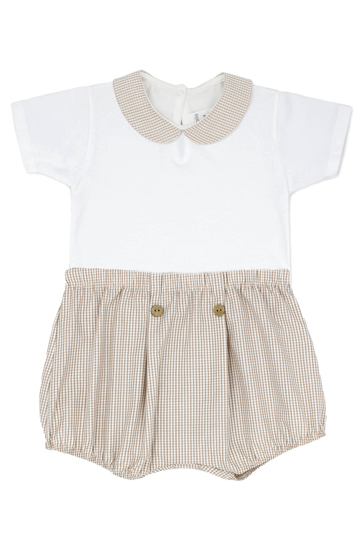 Rapife "Jaden" White Bodysuit & Beige Checked Jam Pants | Millie and John