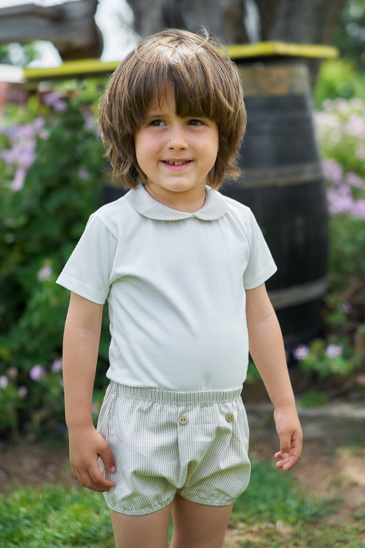 Rapife "Jaden" White Bodysuit & Beige Checked Jam Pants | Millie and John