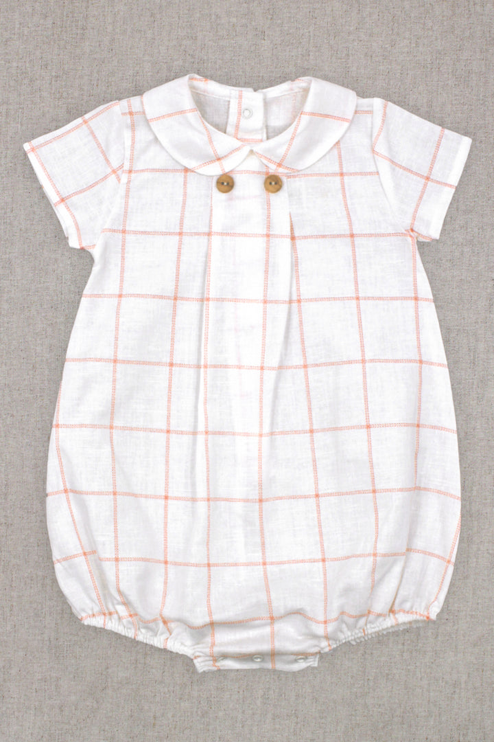 Rapife "Atlas" Ivory & Peach Checked Romper | Millie and John