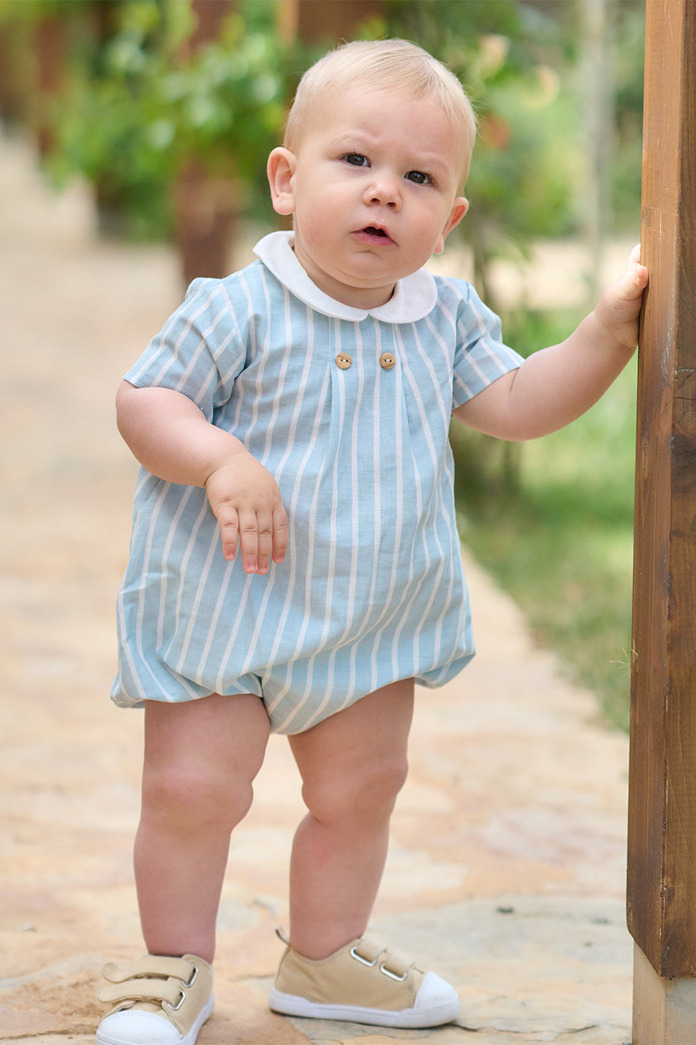 Rapife "Luca" Light Teal Striped Romper | Millie and John