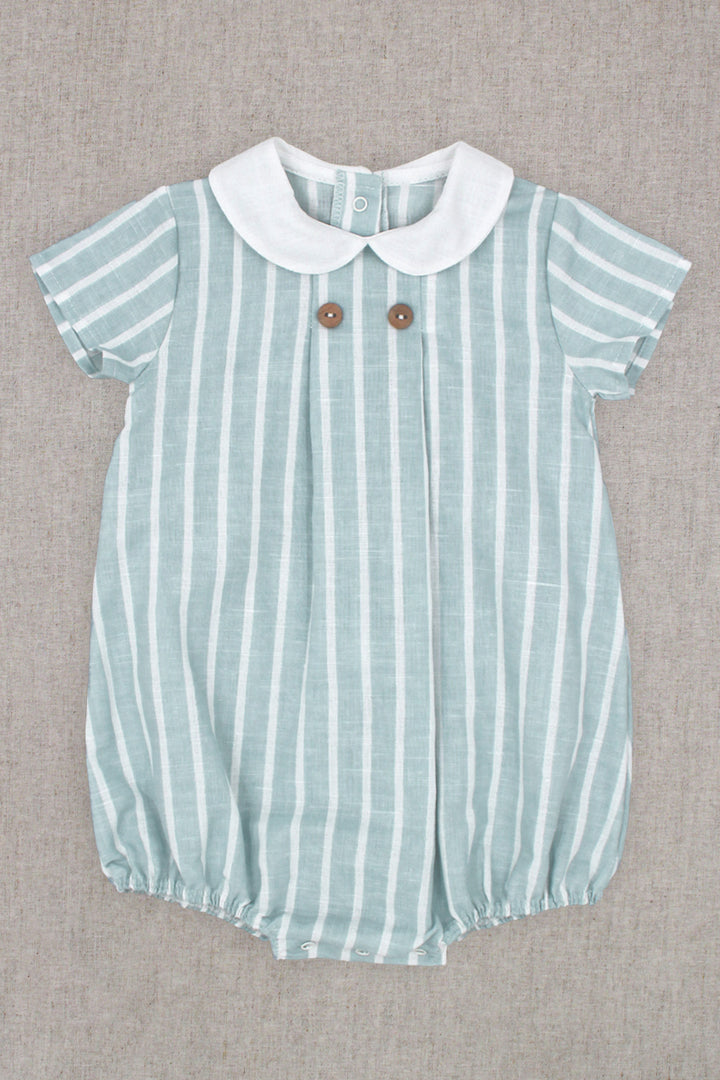 Rapife "Luca" Light Teal Striped Romper | Millie and John