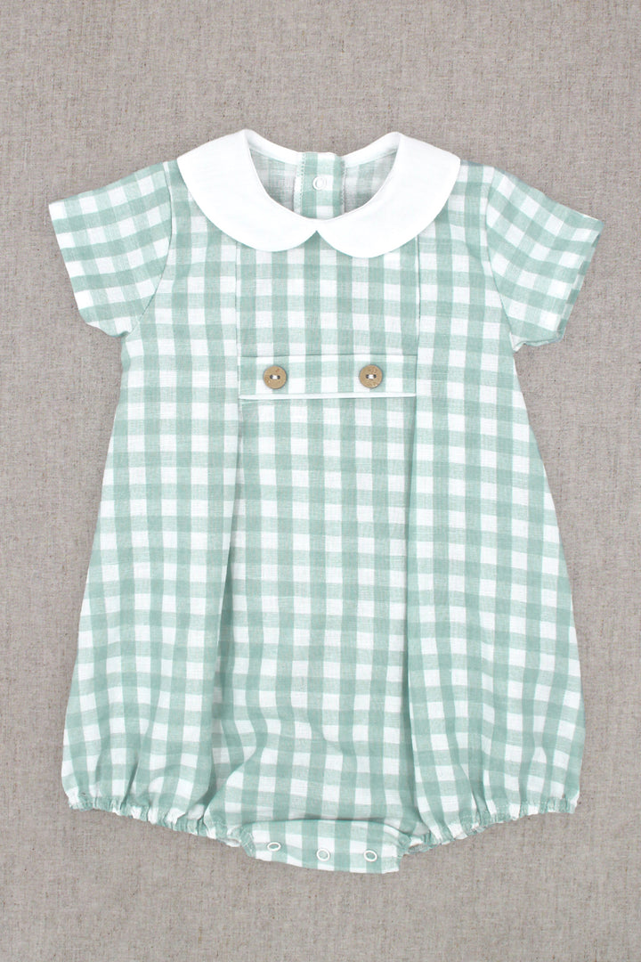 Rapife "Griffin" Sage Green Gingham Romper | Millie and John