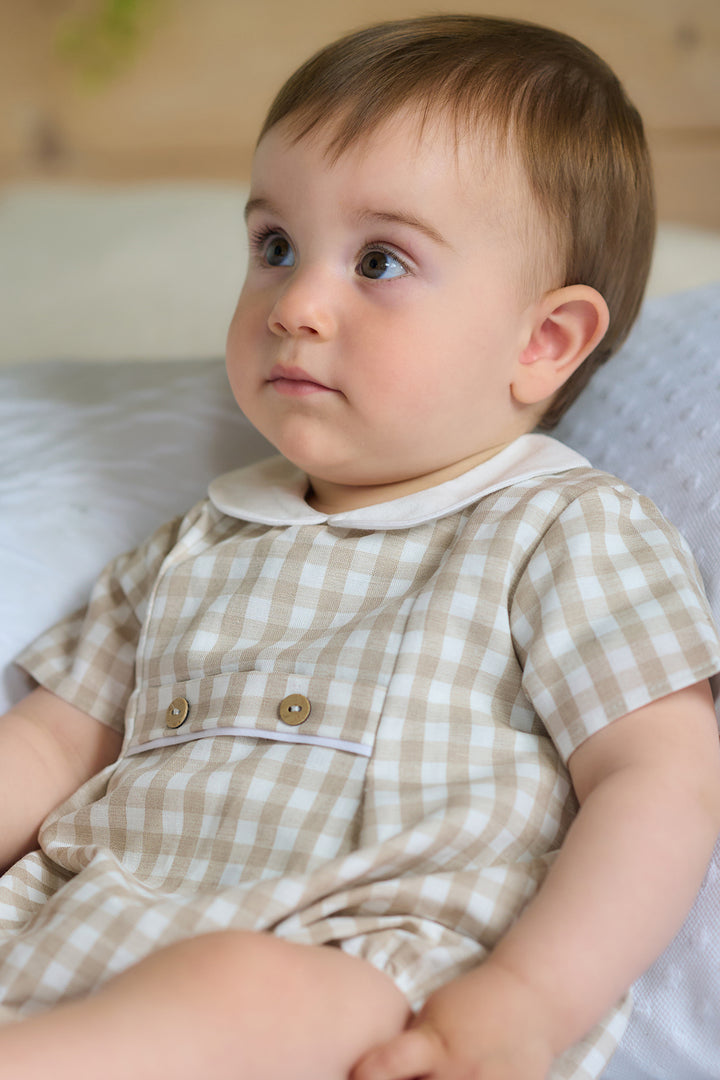 Rapife "Remy" Beige Gingham Romper | Millie and John