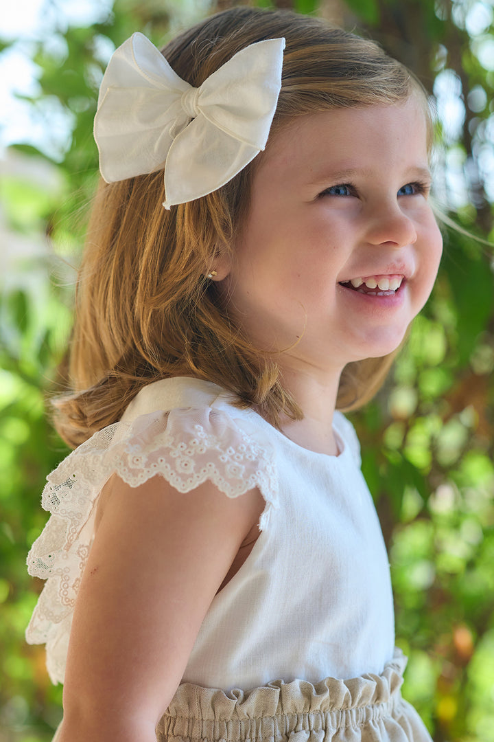 Rapife "Thea" Beige Linen Lace Dress | Millie and John