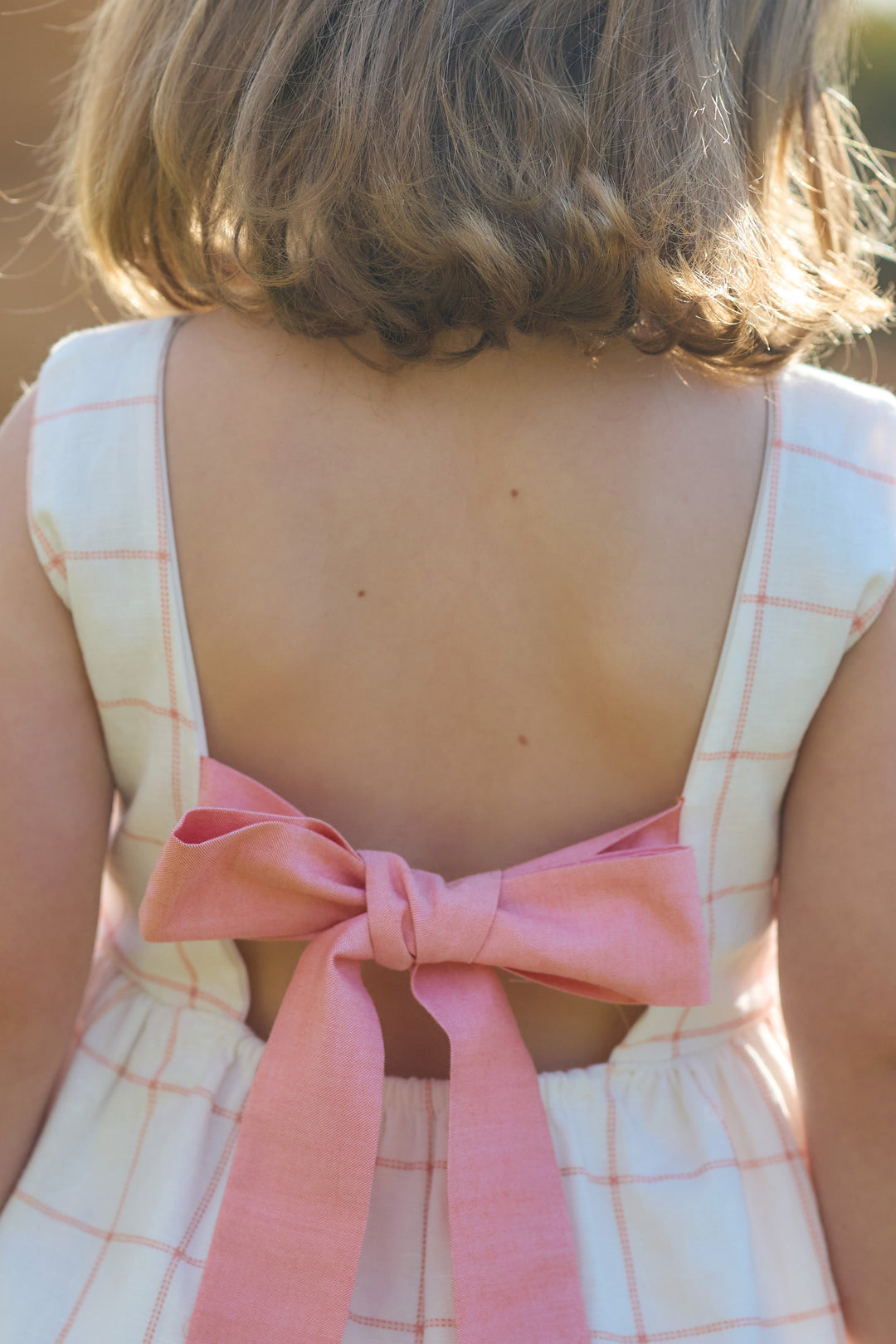 Rapife "Marlowe" Ivory & Peach Checked Dress | Millie and John