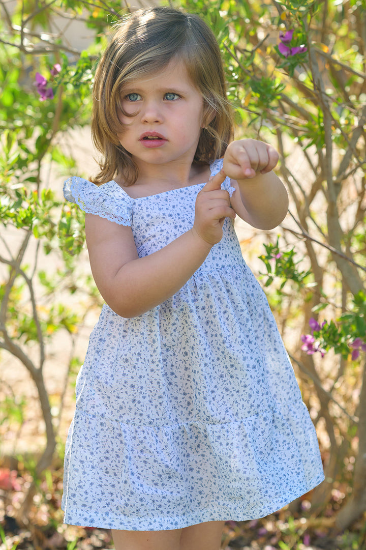 Rapife "Magnolia" Dusky Blue Floral Dress | Millie and John