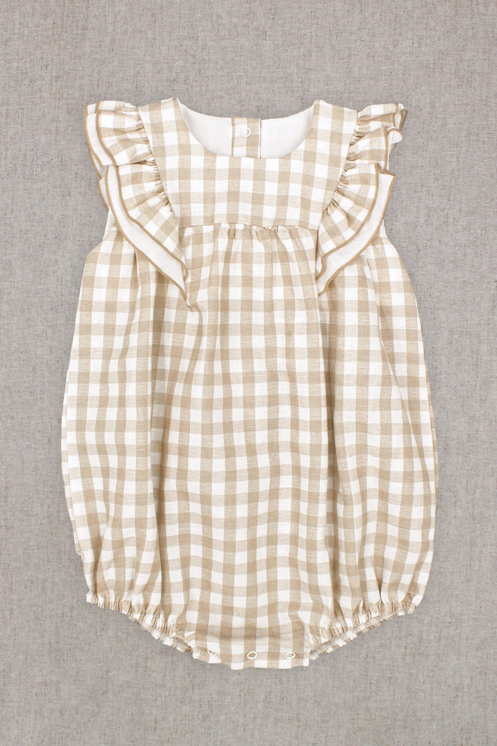 Rapife "Odette" Beige Gingham Romper | Millie and John