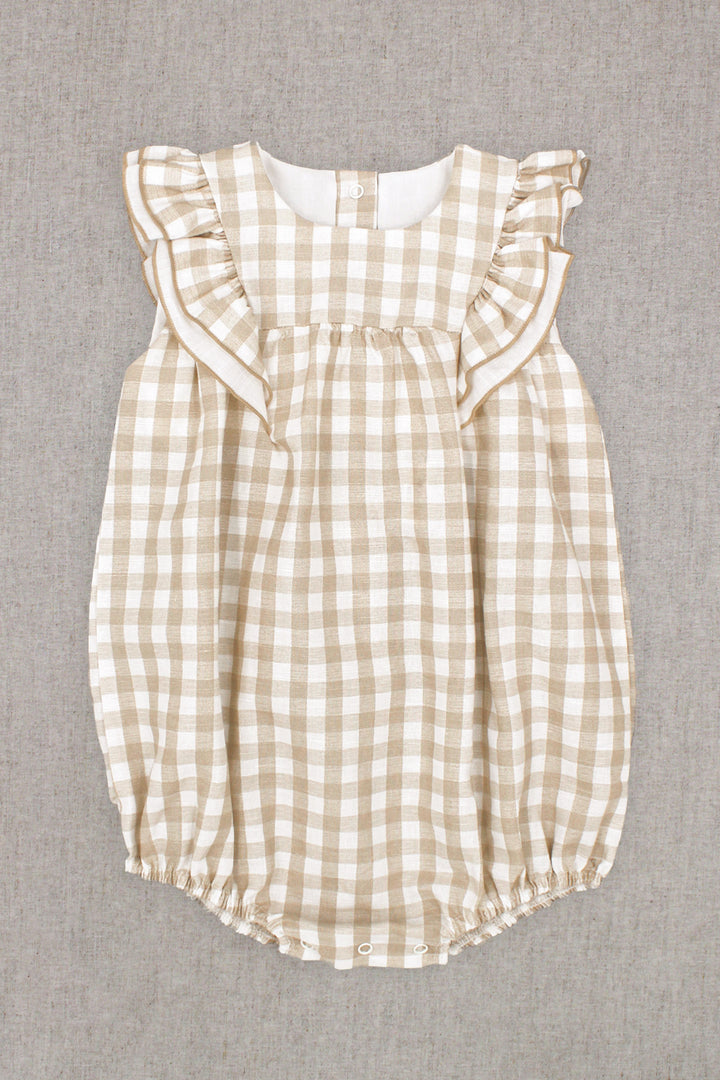 Rapife "Odette" Beige Gingham Romper | Millie and John