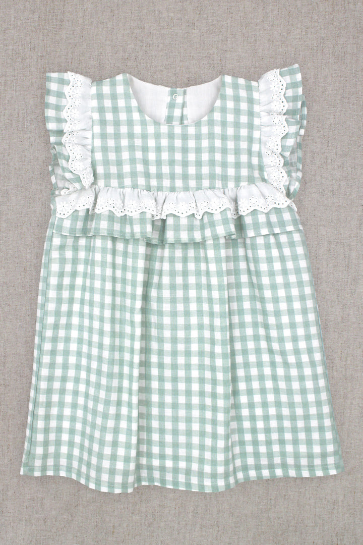Rapife "Tamsin" Sage Green Gingham Broderie Anglaise Dress | Millie and John