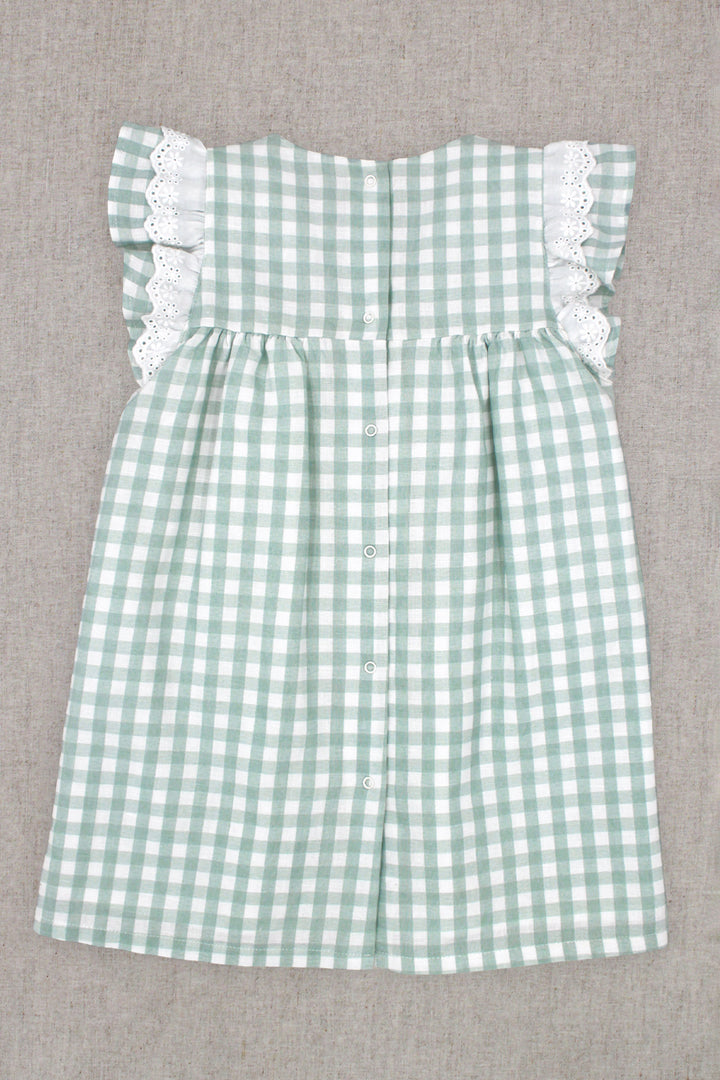 Rapife "Tamsin" Sage Green Gingham Broderie Anglaise Dress | Millie and John