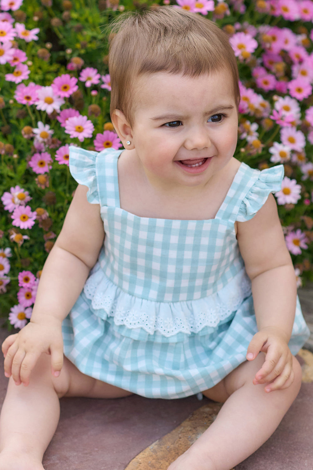 Rapife "Dahlia" Sage Green Gingham Broderie Anglaise Shortie | Millie and John