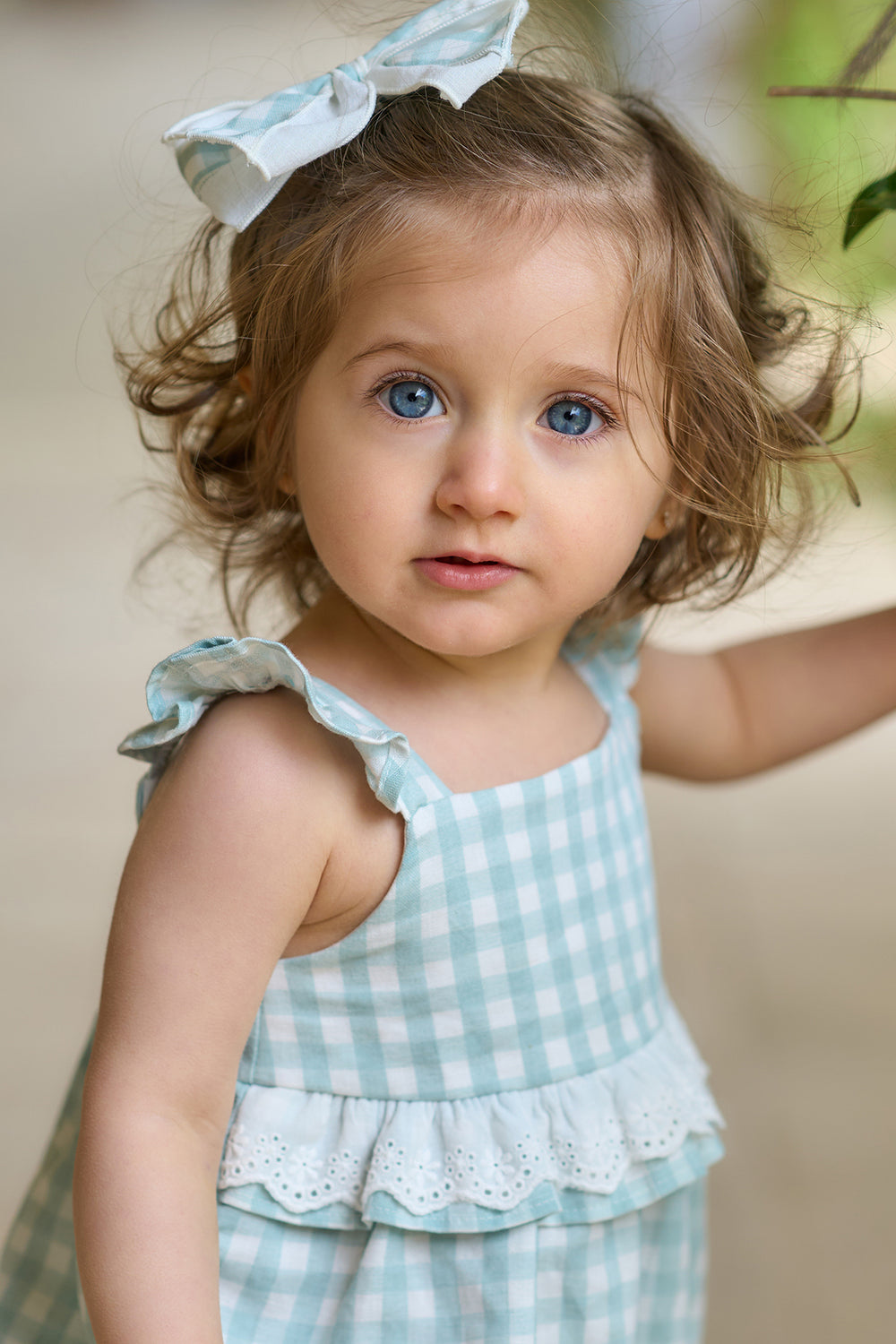 Rapife "Dahlia" Sage Green Gingham Broderie Anglaise Shortie | Millie and John