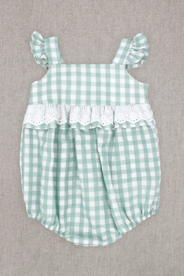 Rapife "Dahlia" Sage Green Gingham Broderie Anglaise Shortie | Millie and John