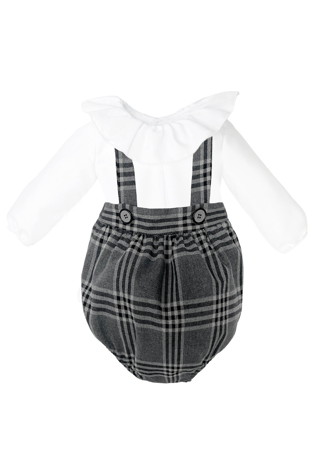 Eve Children "Nevada" Shirt & Charcoal Grey Tartan Romper | Millie and John