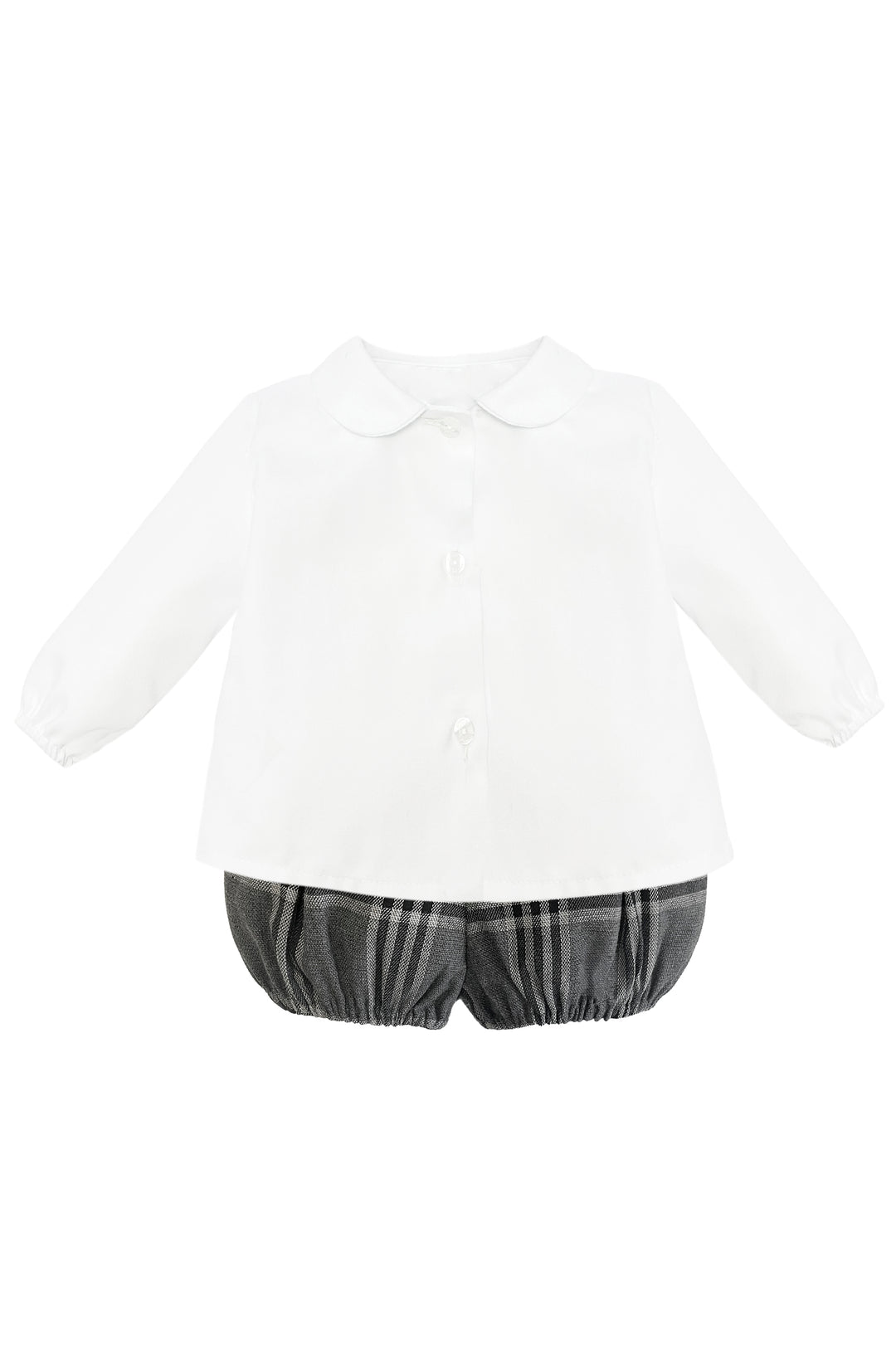 Eve Children "Lucas" White Shirt & Grey Tartan Jam Pants | Millie and John