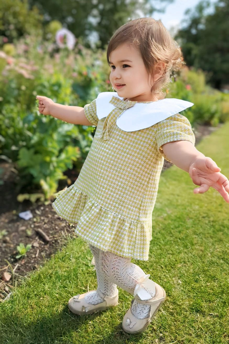 Phi "Blair" Green & Yellow Houndstooth Dress | Millie and John