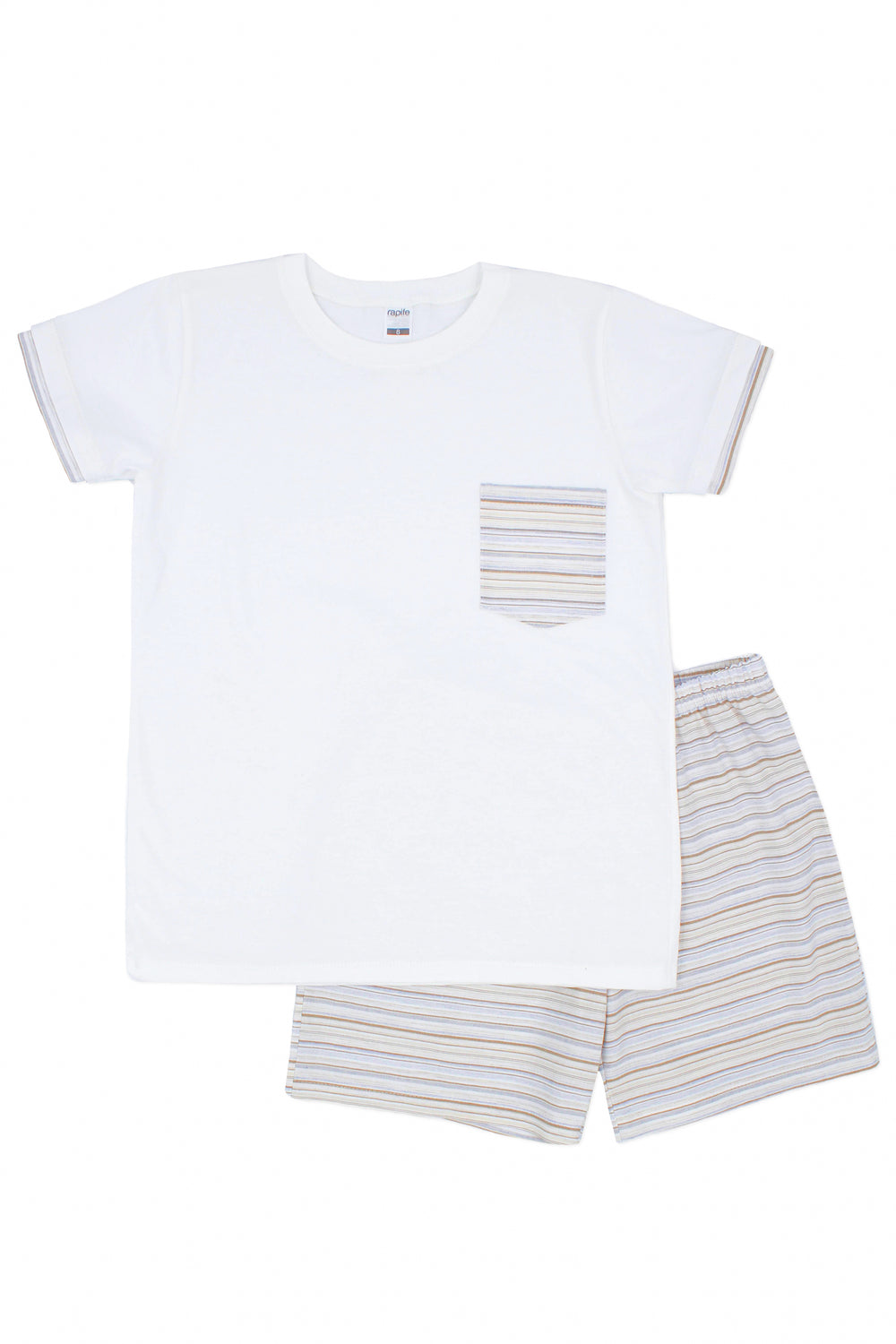 Rapife "Colby" Pale Blue & Beige Stripe T-Shirt & Shorts | Millie and John