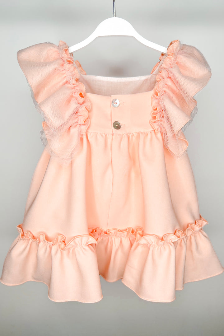 Eve Children "Portia" Peach Scuba Tulle Dress | Millie and John