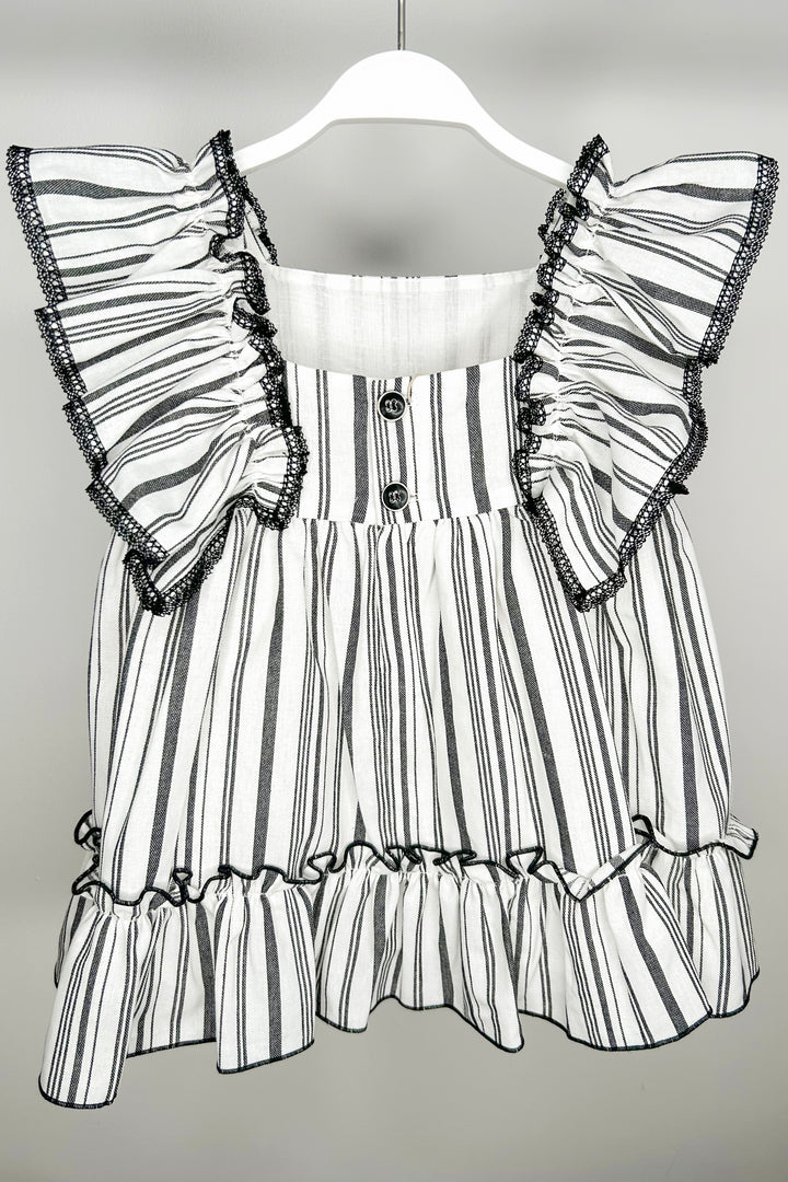 Eve Children "Audrey" Black Stripe Linen Dress | Millie and John