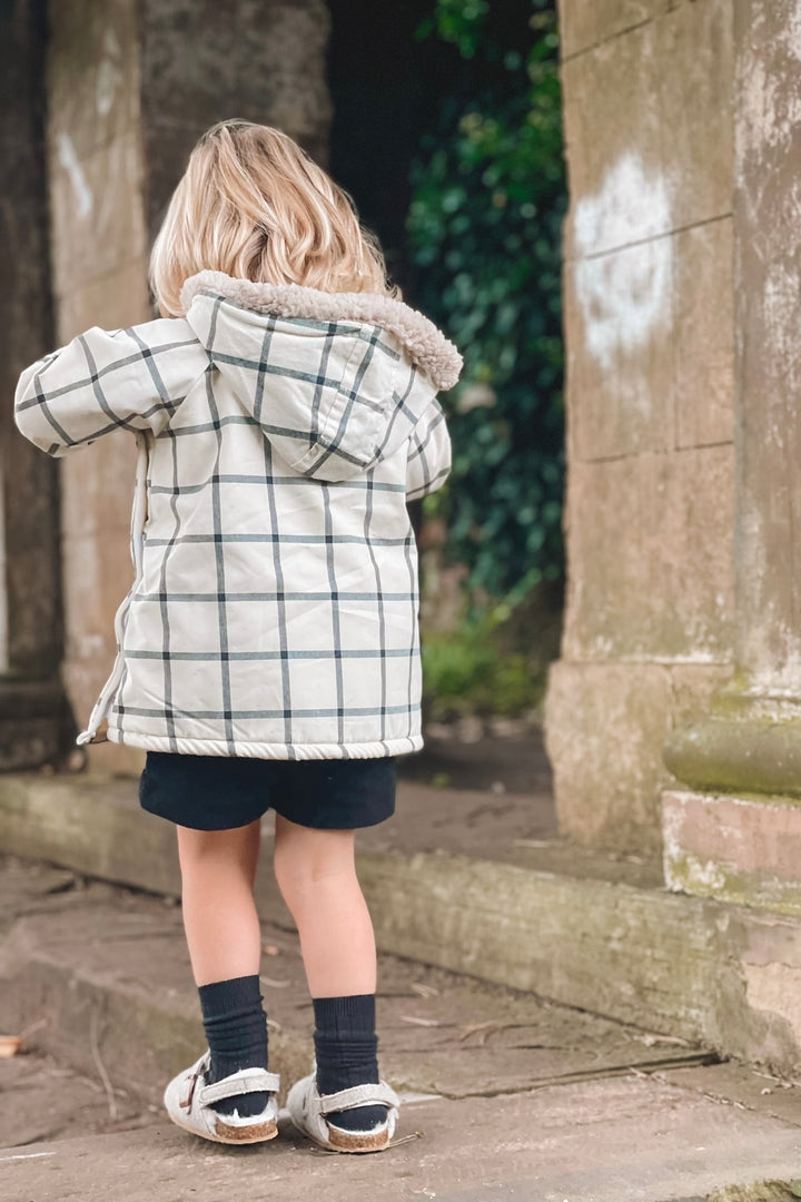 Valentina Bebes "Camden" Ecru Checked Hoodie & Black Shorts | Millie and John