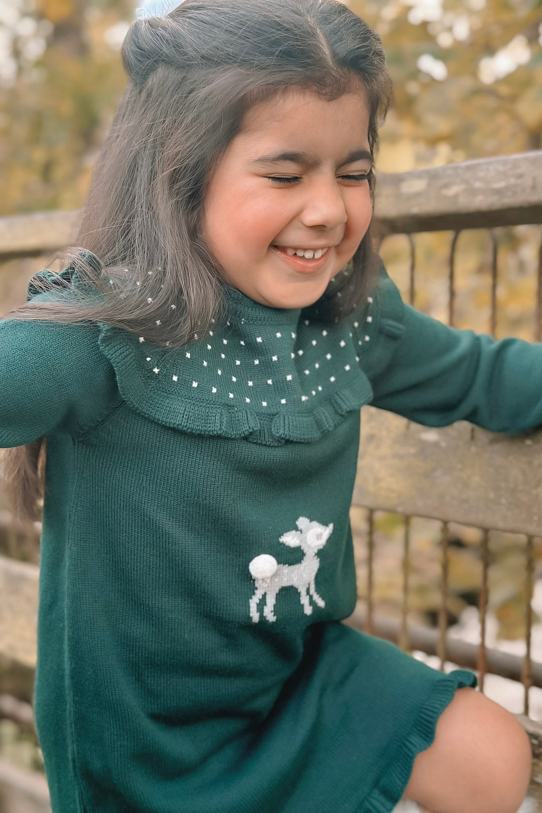 Granlei "Cora" Bottle Green Knit Bambi Dress | Millie and John