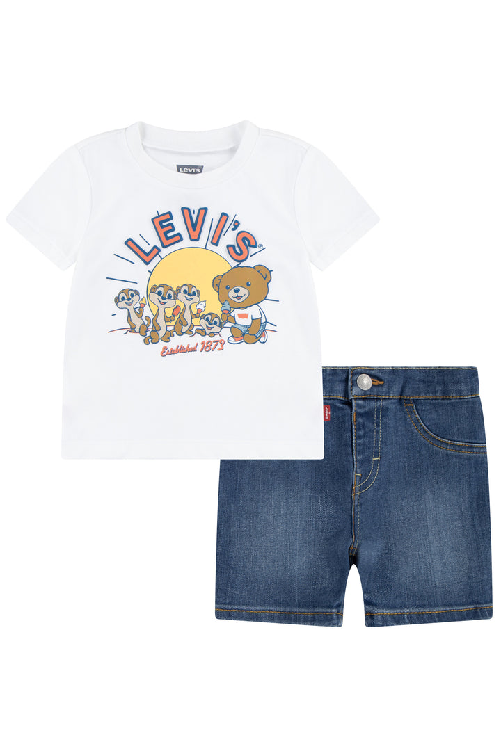 Levi's® Bright White Teddy & Meerkats T-Shirt & Shorts | Millie and John