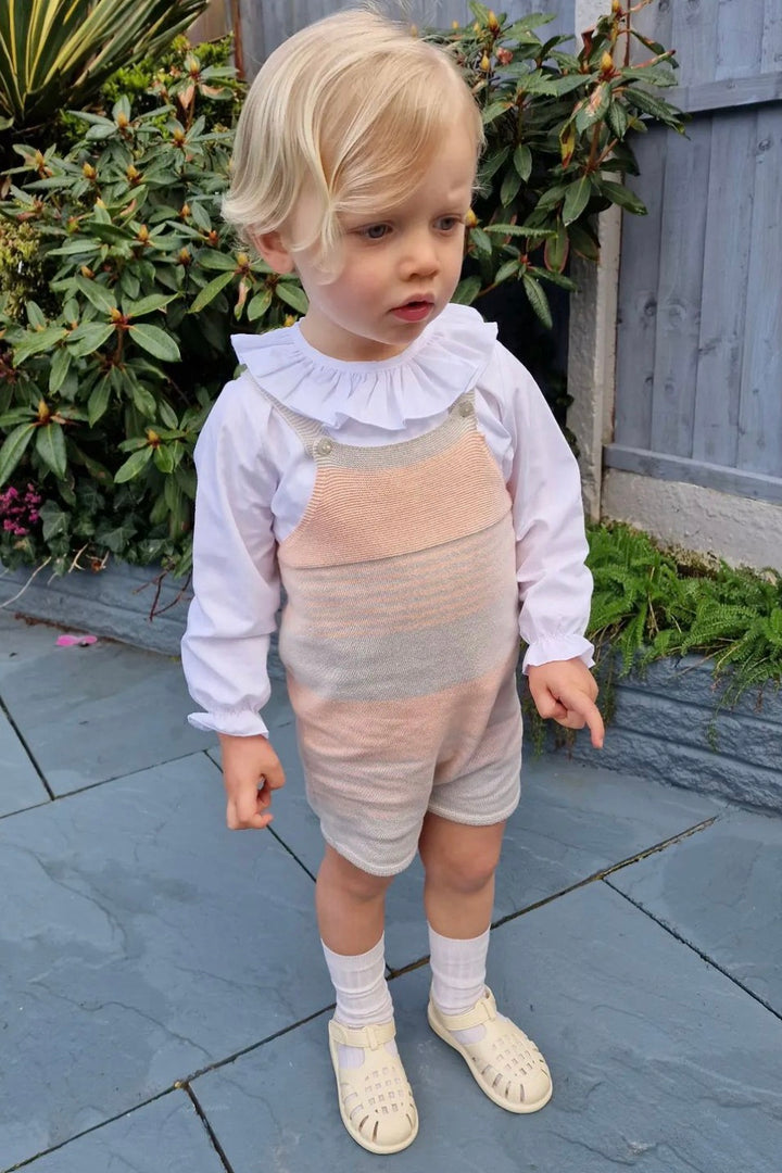 Granlei "Jovie" Stone & Peach Stripe Knit Dungarees | Millie and John