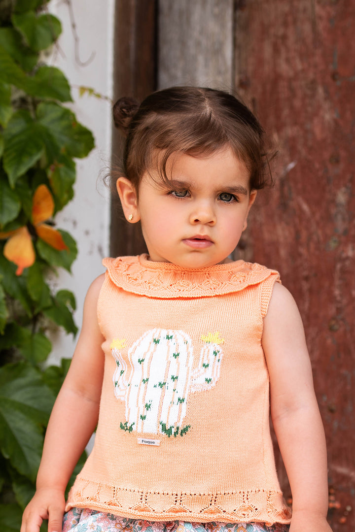 Foque PREORDER "Aurelie" Peach Cactus Knit Top & Bloomers | Millie and John