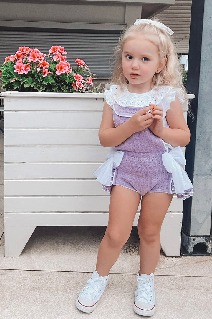 Rahigo "Clara" Lilac Knit Dungaree Romper Set | Millie and John