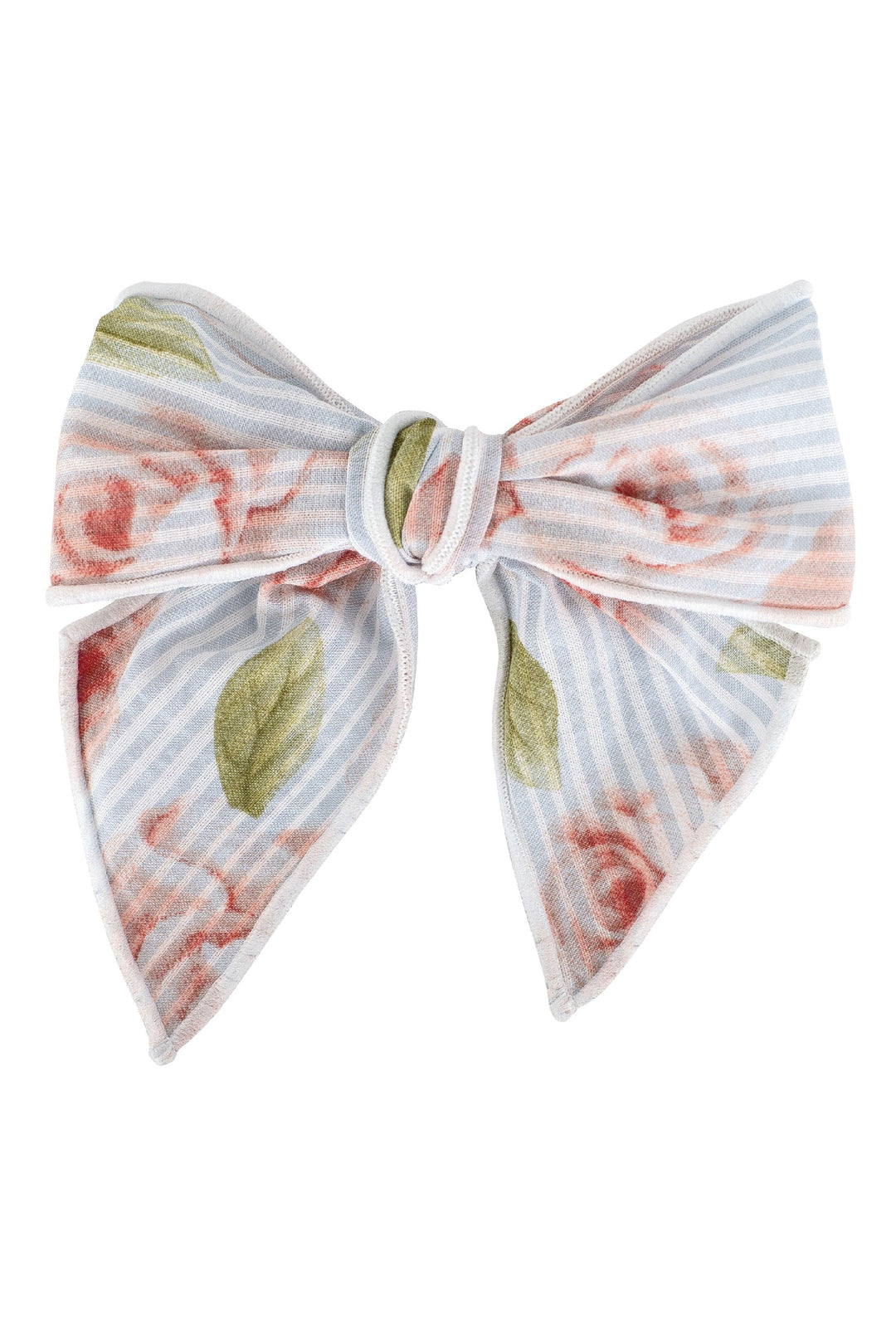 Calamaro Blue & Pink Rose Print Hair Bow | Millie and John