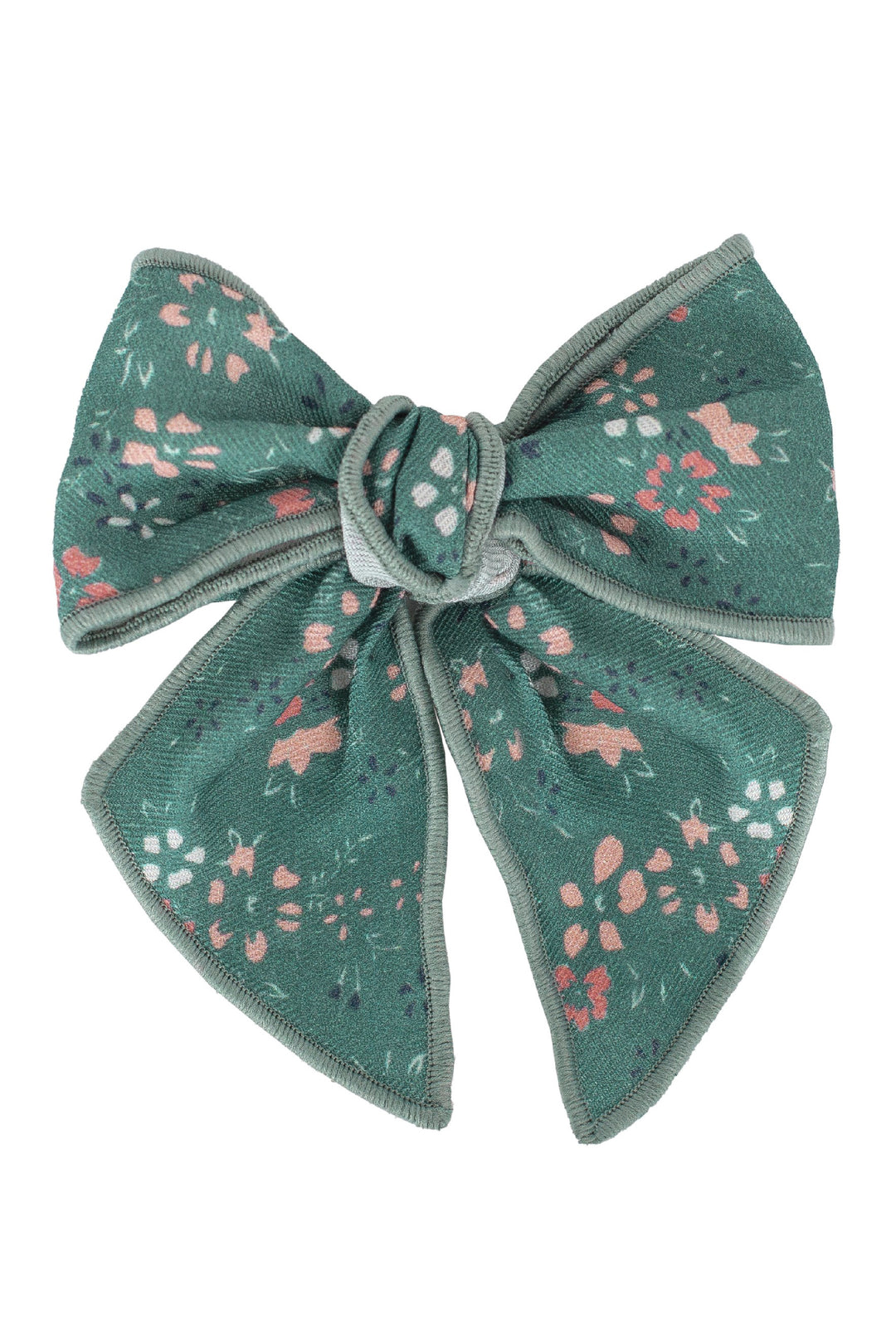 Calamaro Teal Floral Print Hair Bow | Millie and John