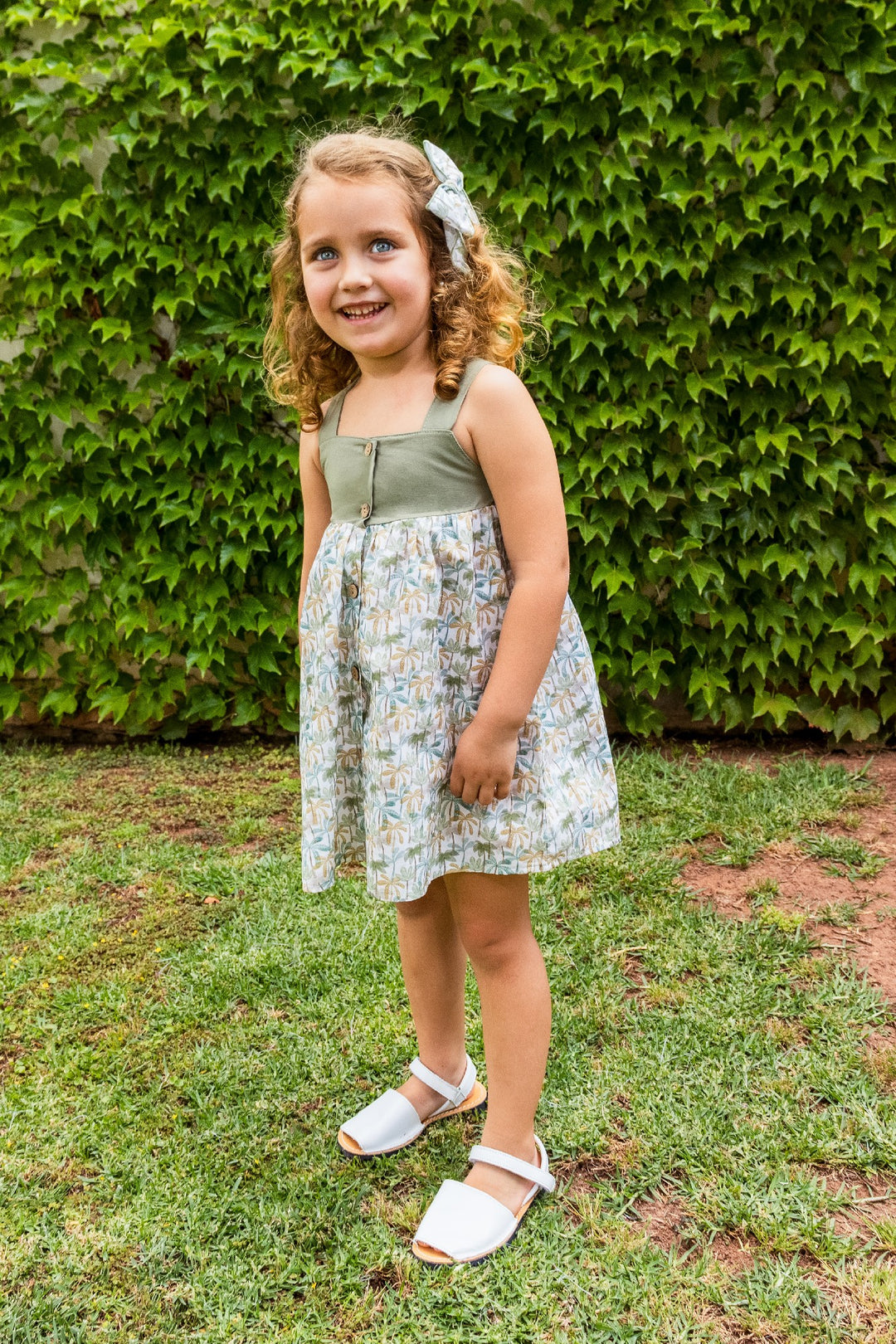 Calamaro "Penelope" Olive Green Palm Tree Dress | Millie and John