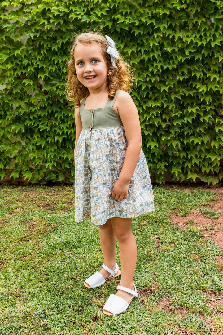 Calamaro "Penelope" Olive Green Palm Tree Dress | Millie and John